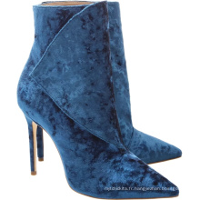 belles bottes hautes en cuir de velours bleu marine